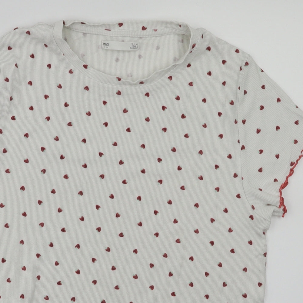 m&s Girls White Houndstooth  Basic T-Shirt Size 15-16 Years