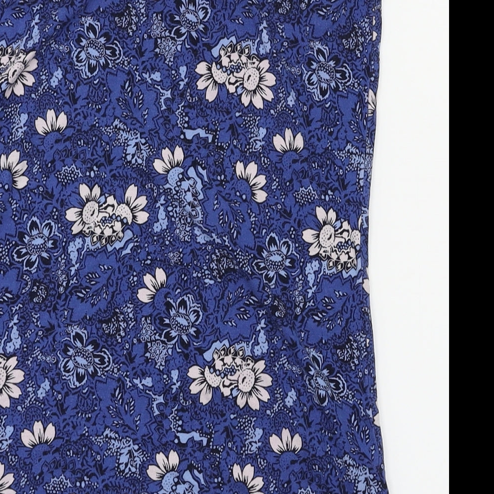 dunns Womens Blue Floral  Basic T-Shirt Size S
