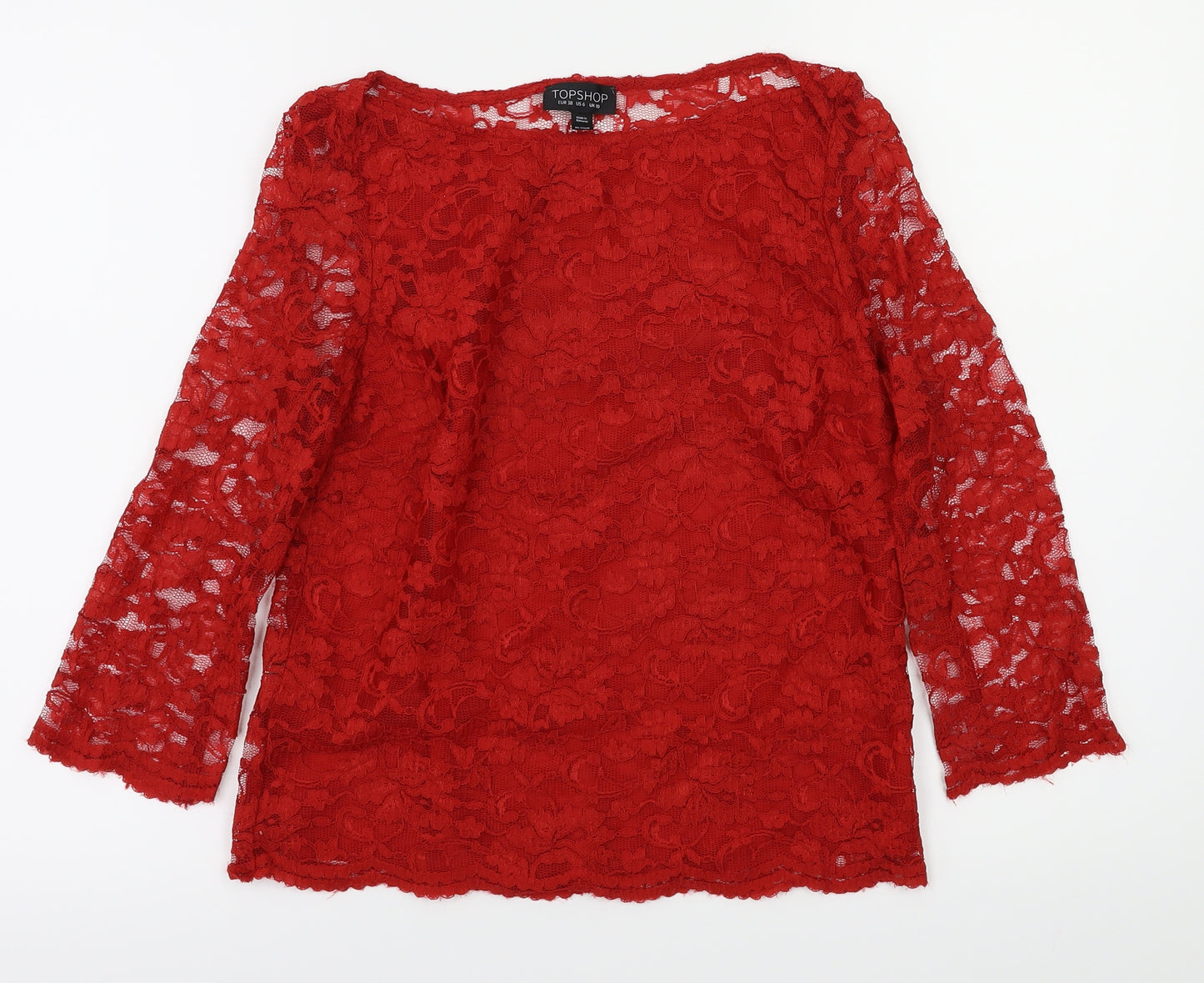 TOP SHOP Womens Red Floral  Basic T-Shirt Size 10