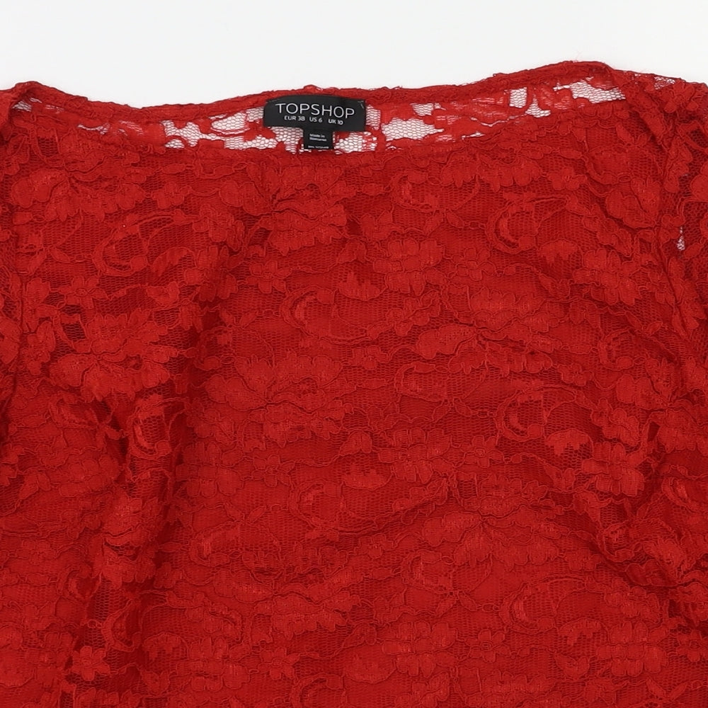 TOP SHOP Womens Red Floral  Basic T-Shirt Size 10