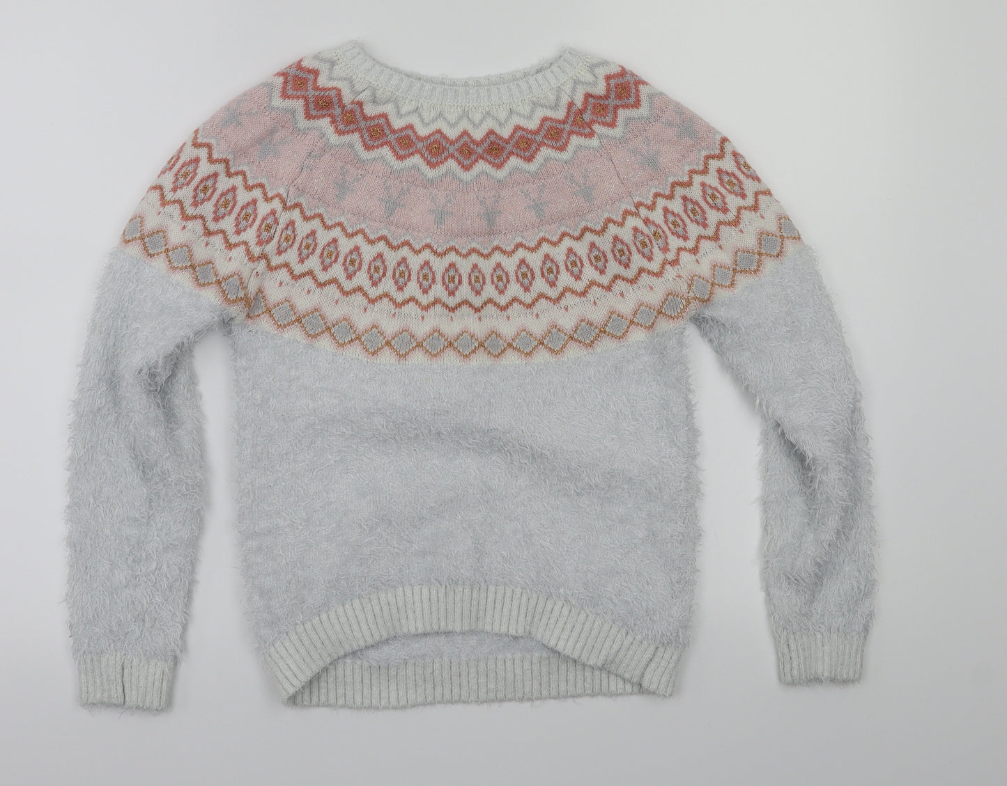 morrisons  Girls Grey Argyle/Diamond  Pullover Jumper Size 10 Years