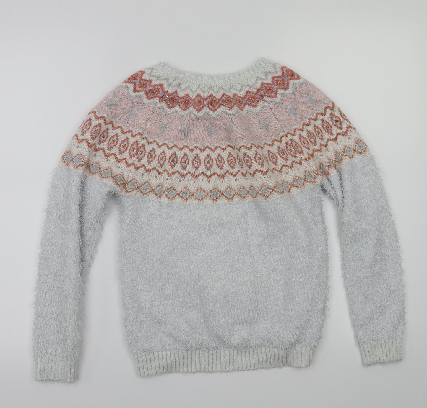 morrisons  Girls Grey Argyle/Diamond  Pullover Jumper Size 10 Years