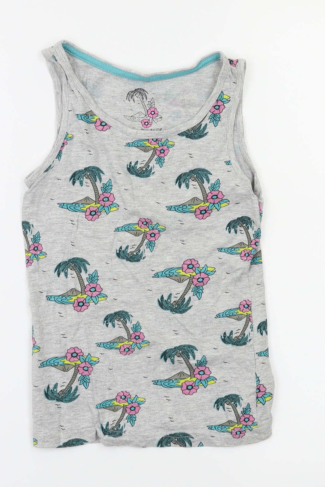 Preworn Girls Grey Animal Print  Basic T-Shirt Size 7-8 Years