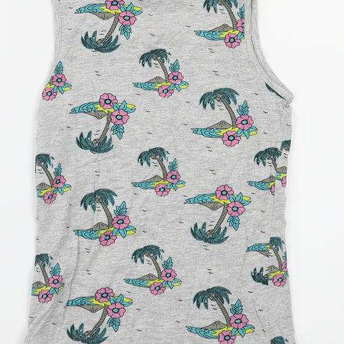 Preworn Girls Grey Animal Print  Basic T-Shirt Size 7-8 Years