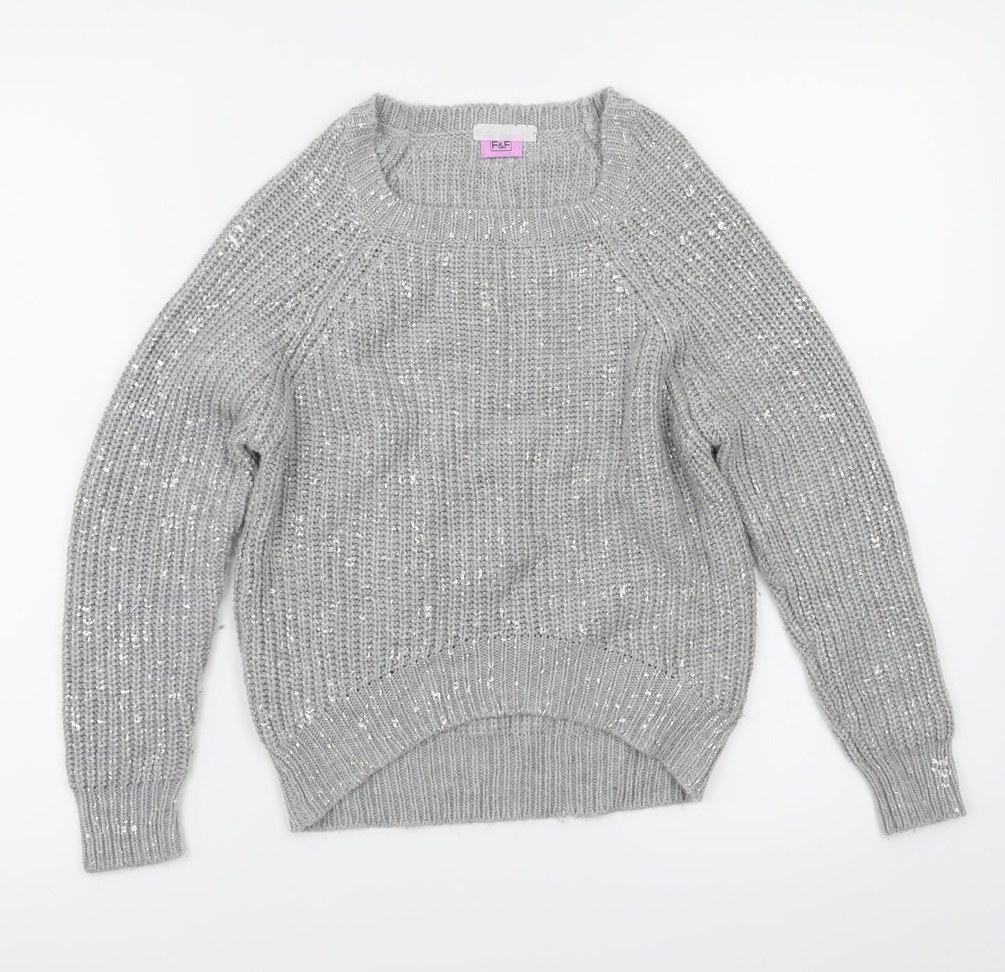 F&F Girls Grey   Pullover Jumper Size 10-11 Years