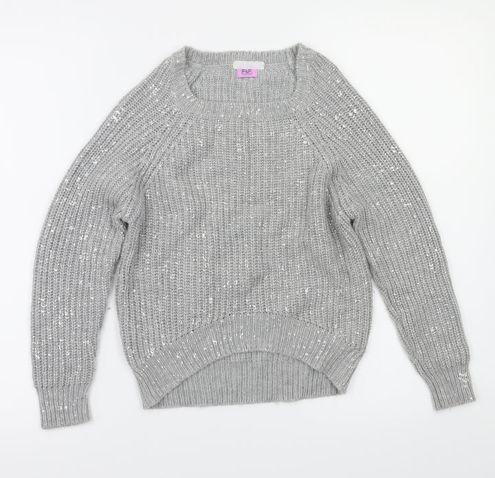 F&F Girls Grey Pullover Jumper Size 10-11 Years