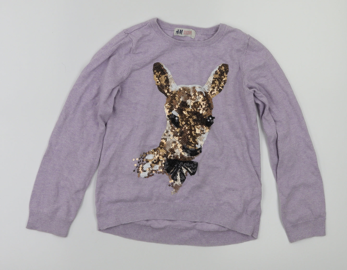 H&M Girls Purple Animal Print  Pullover Jumper Size 7-8 Years