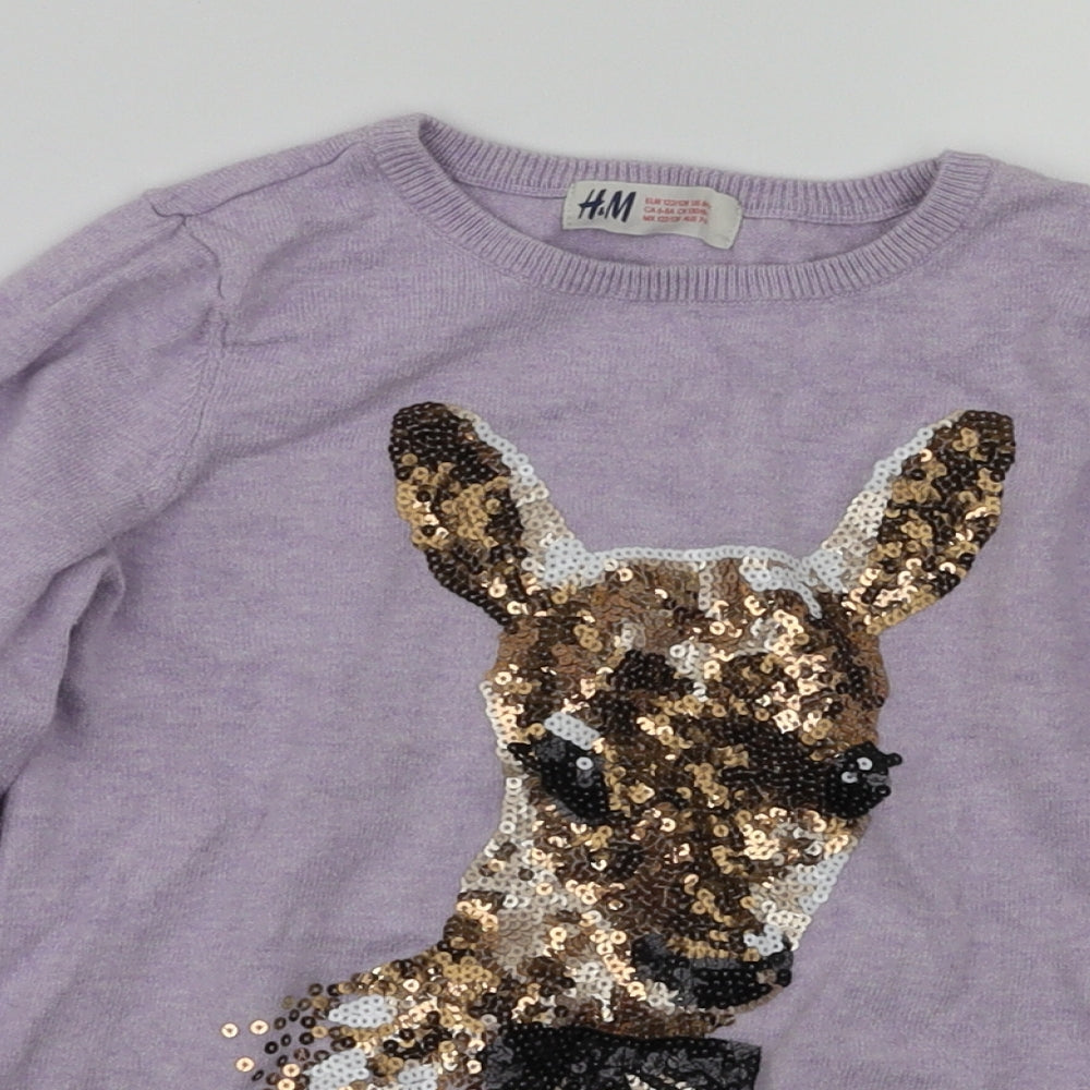 H&M Girls Purple Animal Print  Pullover Jumper Size 7-8 Years