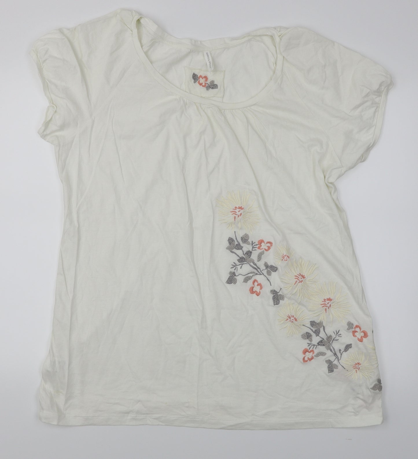 Marks & Spencer Womens White Floral  Basic T-Shirt Size 22