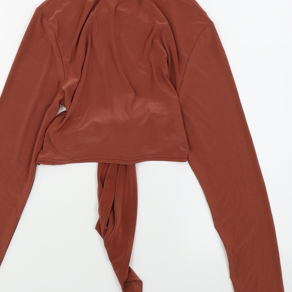 Pretty Little Thing Womens Brown   Cropped Blouse Size 10