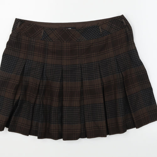 George Womens Brown Check  Pleated Skirt Size 10