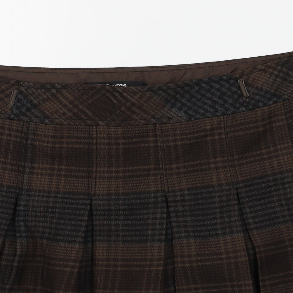 George Womens Brown Check  Pleated Skirt Size 10