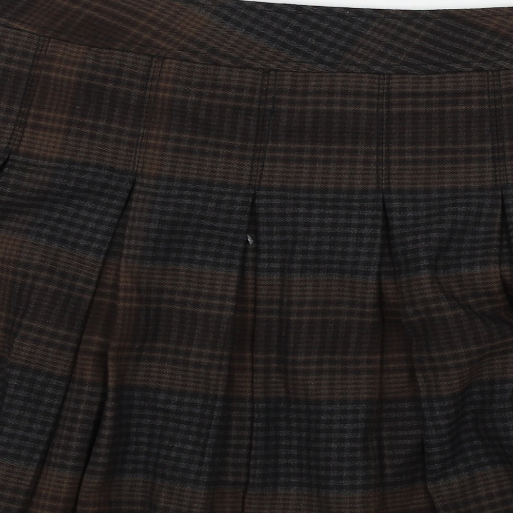 George Womens Brown Check  Pleated Skirt Size 10