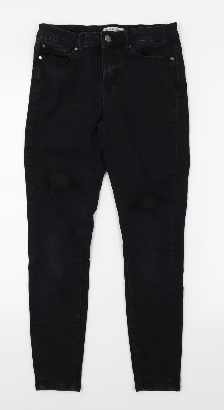 Denim Co Womens Black Denim Skinny Jeans Size 12 L25 in - Ripped Knees