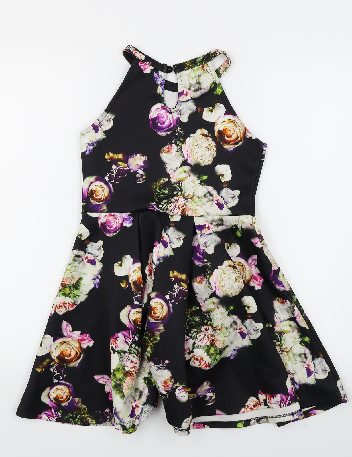 River Island Girls Black Floral  Skater Dress  Size 7-8 Years