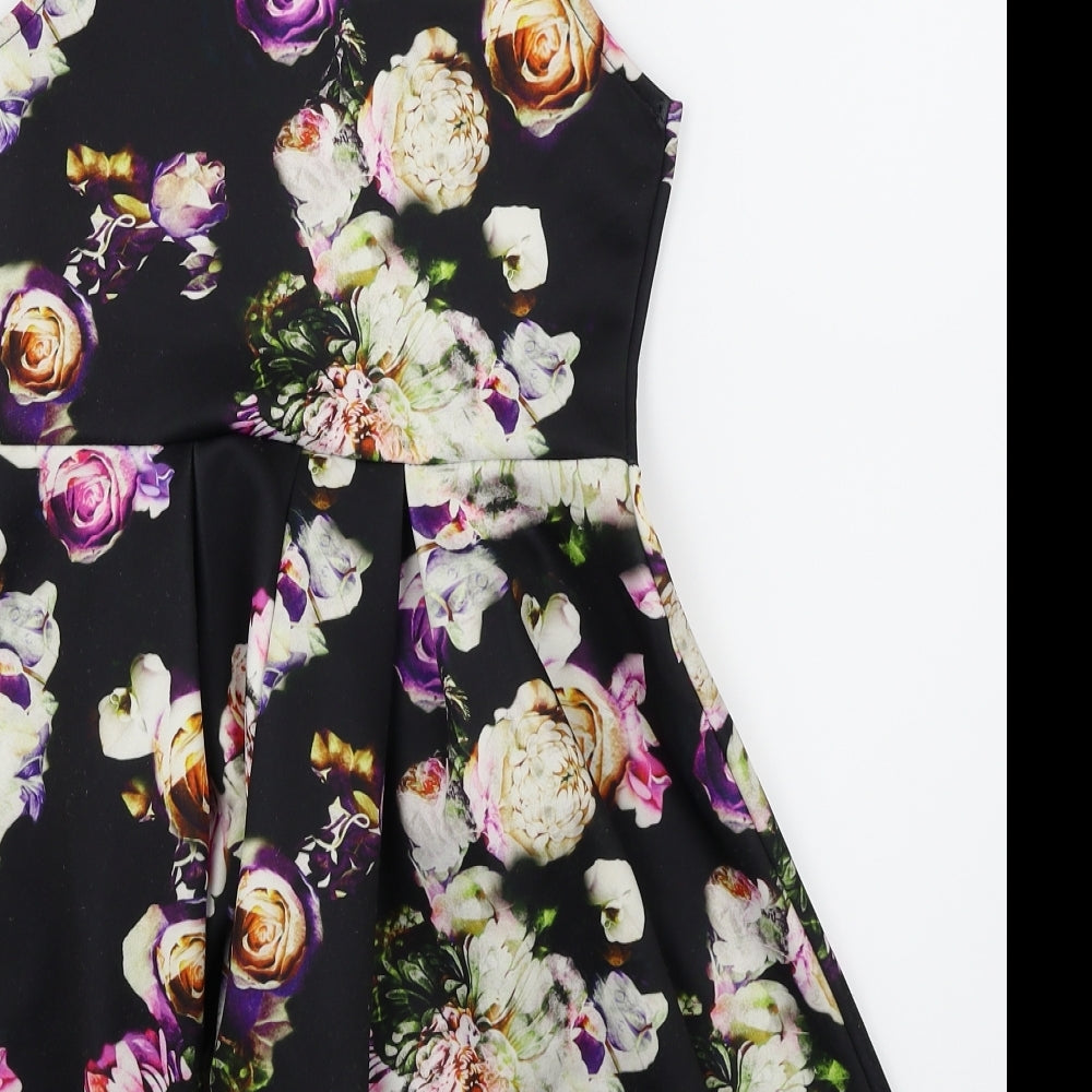 River Island Girls Black Floral  Skater Dress  Size 7-8 Years