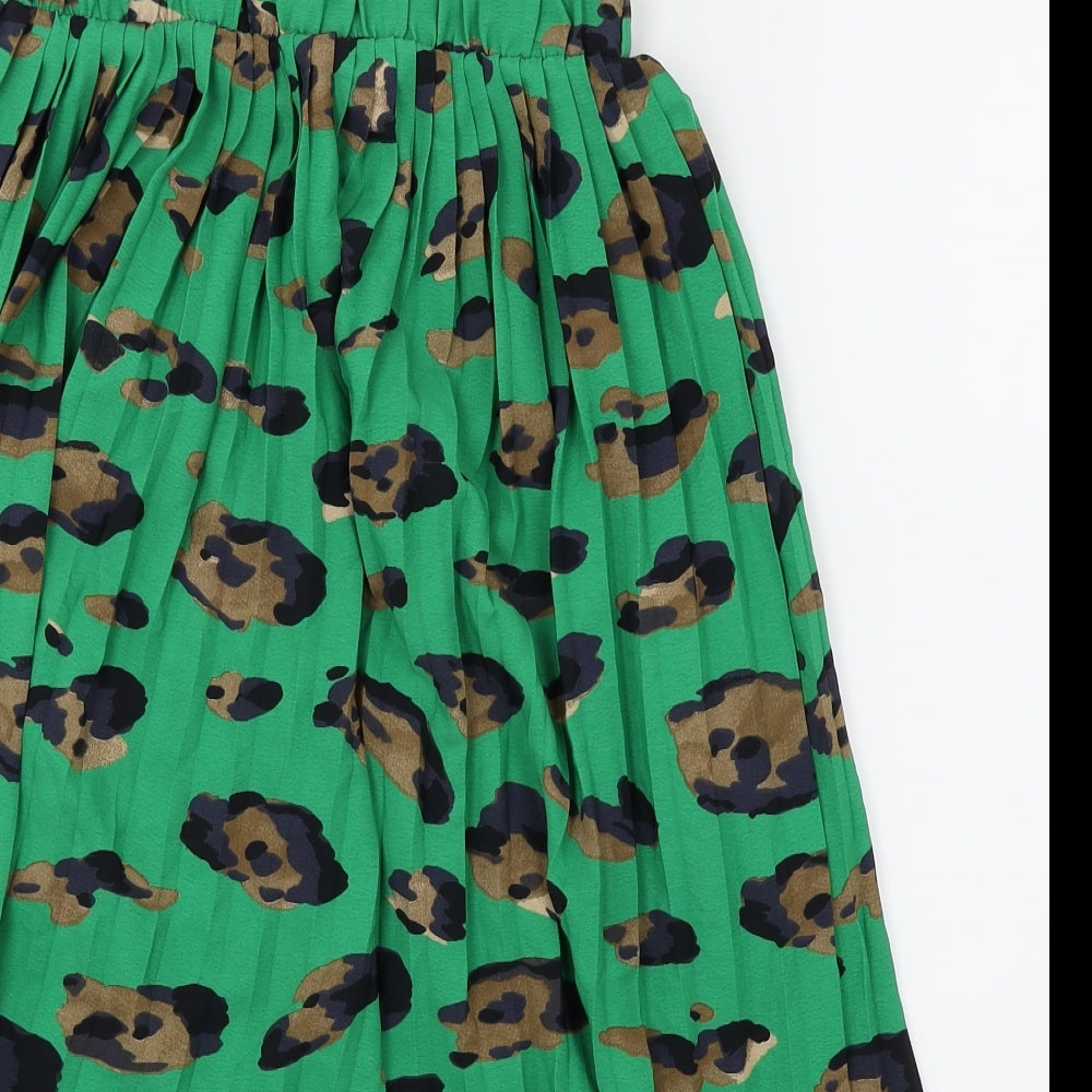 Primark Womens Green Animal Print  Pleated Skirt Size 8