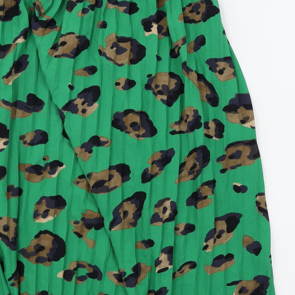 Primark Womens Green Animal Print  Pleated Skirt Size 8