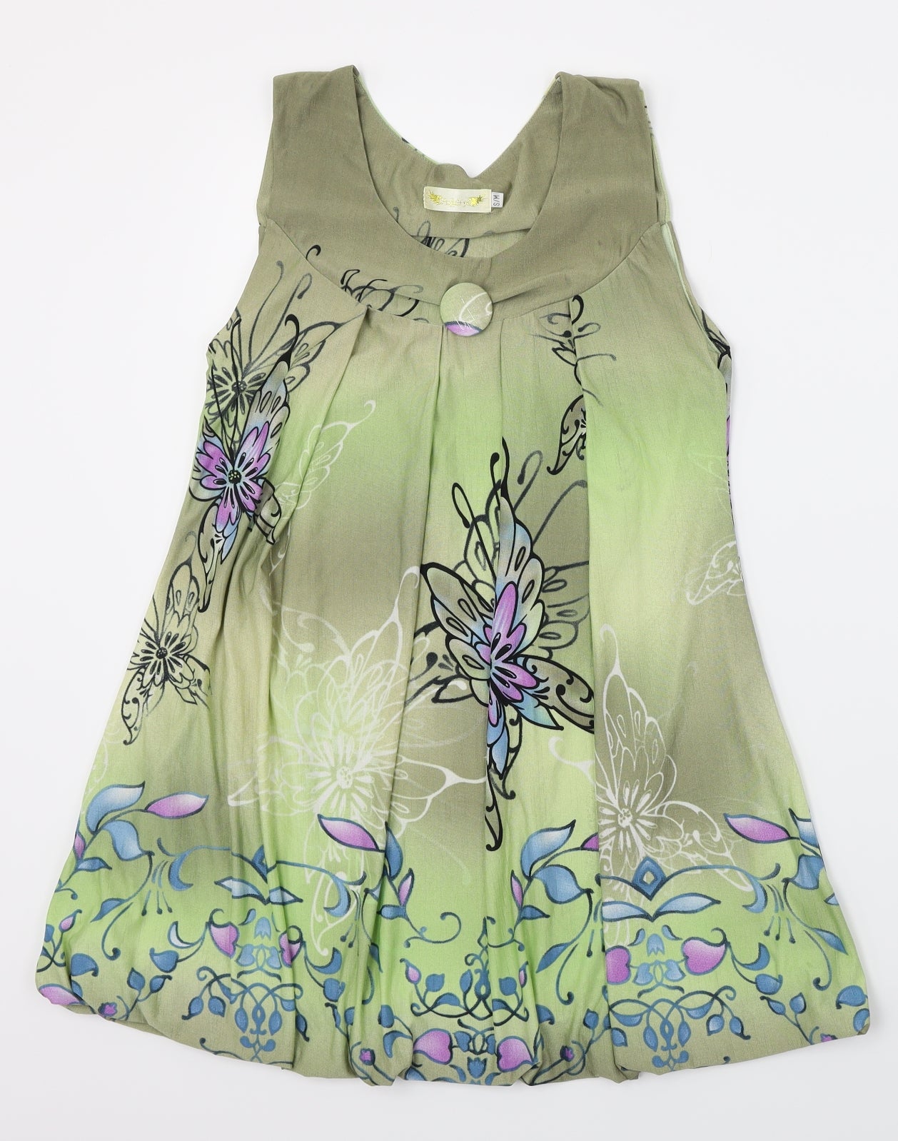 Angeltye Womens Green Floral  Basic T-Shirt Size S