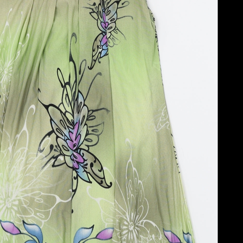 Angeltye Womens Green Floral  Basic T-Shirt Size S