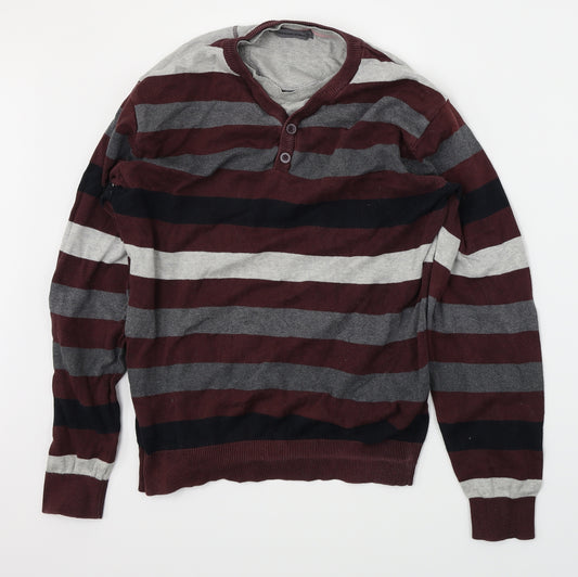 Front view of Cedarwood State men’s red striped jumper, size L