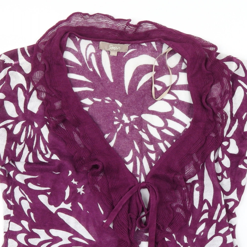 Soon Womens Purple Geometric  Cardigan Jumper Size 12