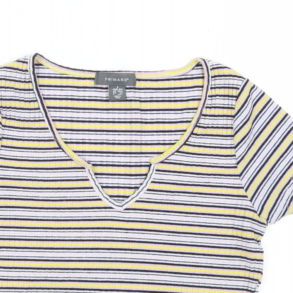 Primark Womens Yellow Striped  Cropped T-Shirt Size 10