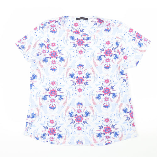 Marks and Spencer Womens Blue Geometric  Basic T-Shirt Size 20
