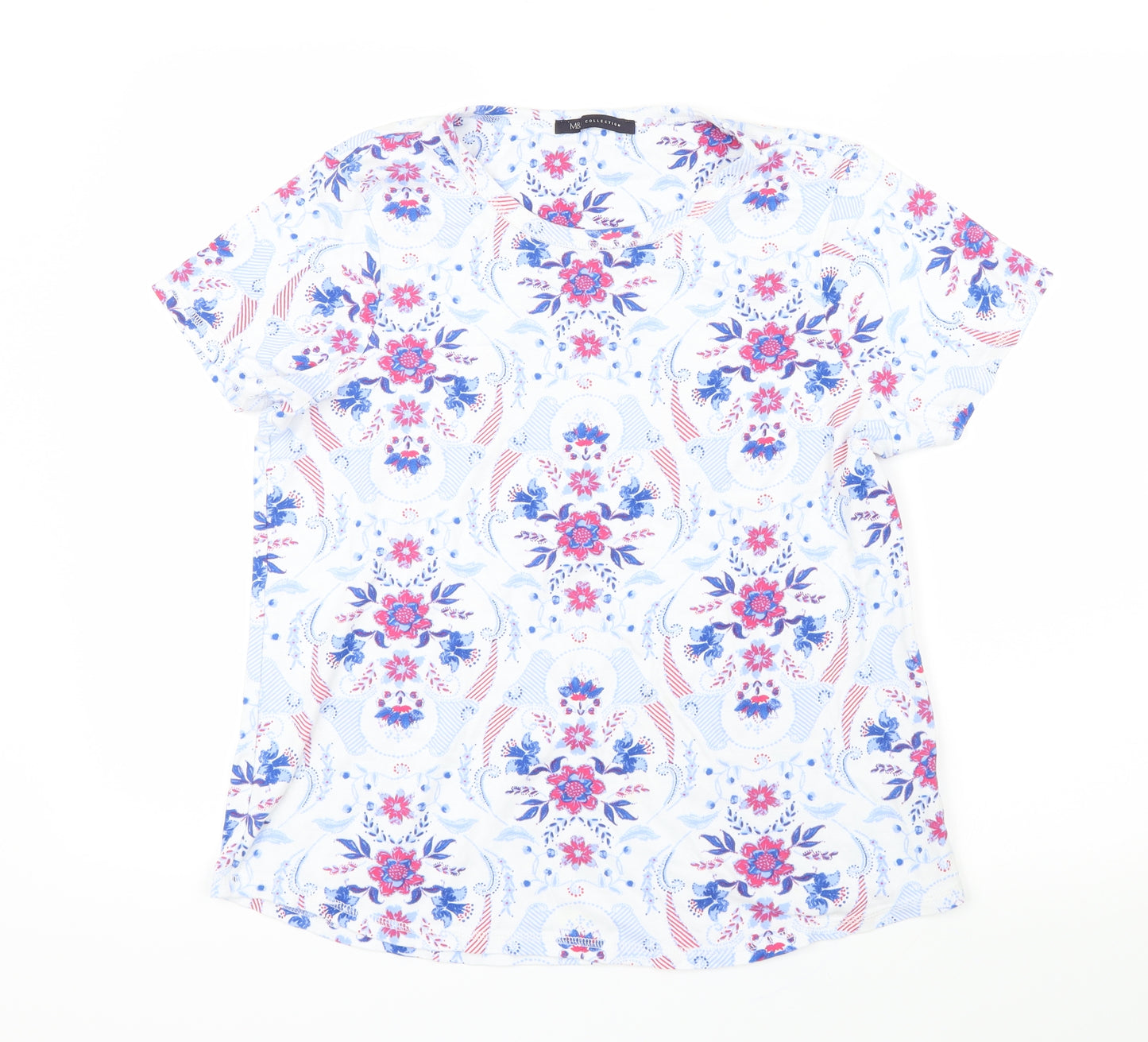 Marks and Spencer Womens Blue Geometric  Basic T-Shirt Size 20