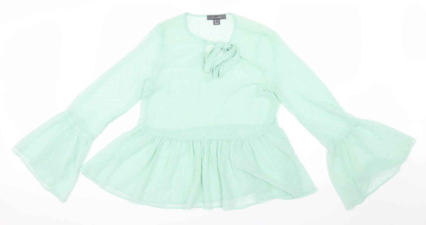 Primark Womens Green  Mesh Basic Blouse Size 8  - Peplum