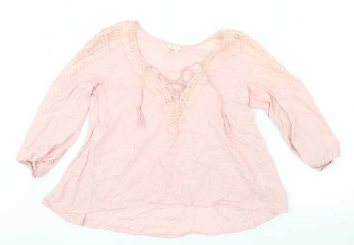 FOREVER 21 Womens Pink Basic Blouse Size S - Lace detail