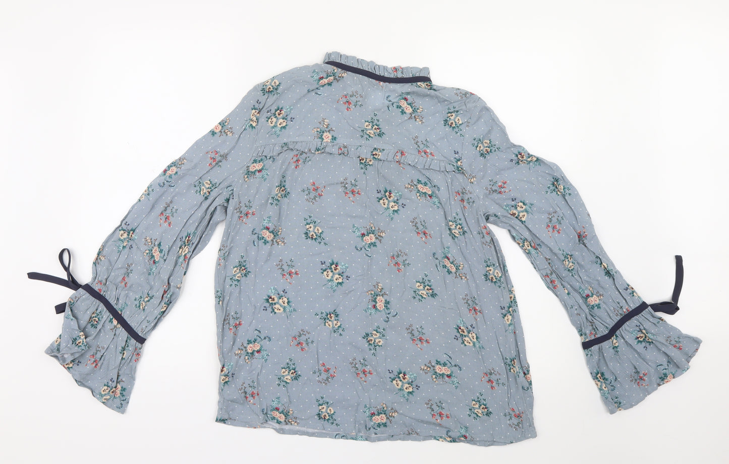 Tu  Womens Blue Floral  Basic Blouse Size 10  - Frill detail