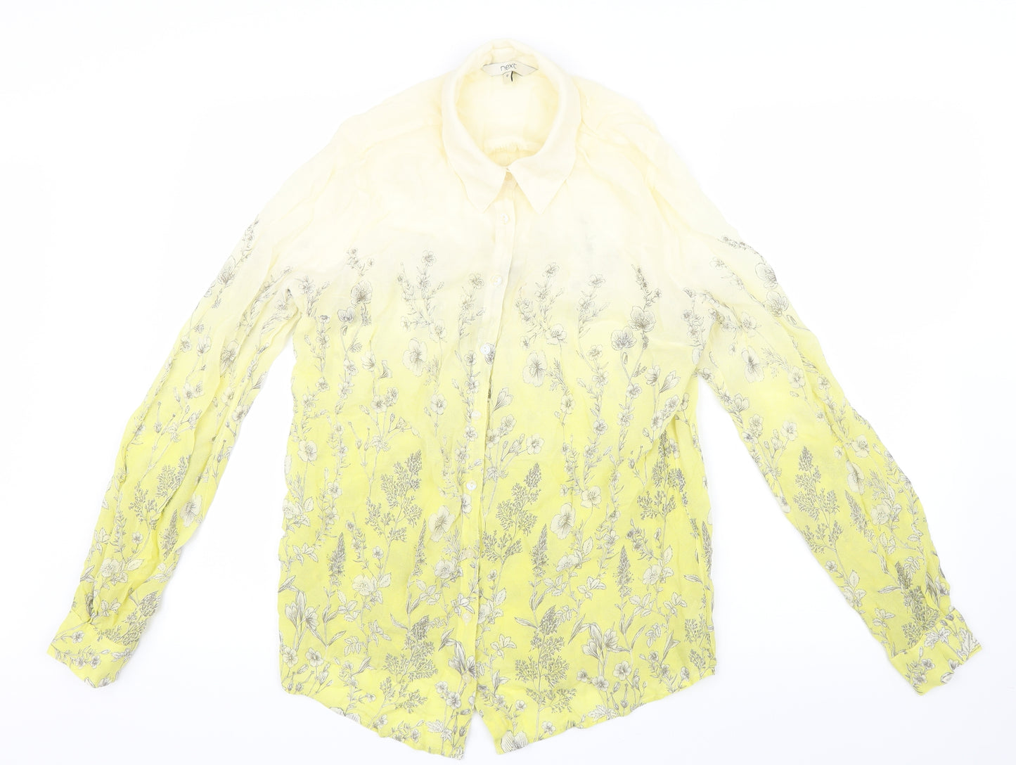 NEXT Womens Yellow Floral Mesh Basic Blouse Size 10