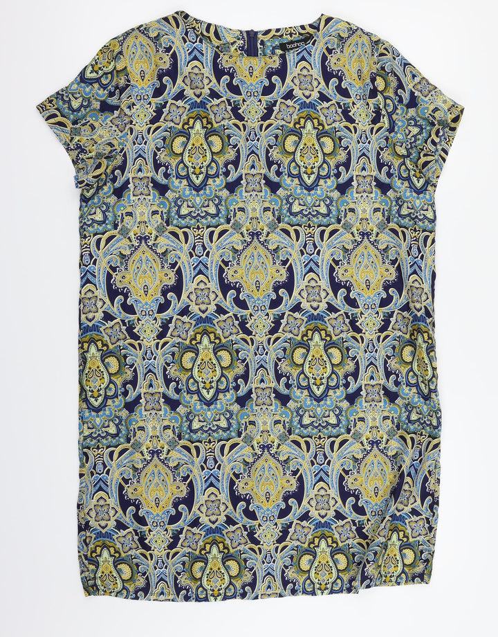 Boohoo Womens Multicoloured Geometric  Basic Blouse Size 12