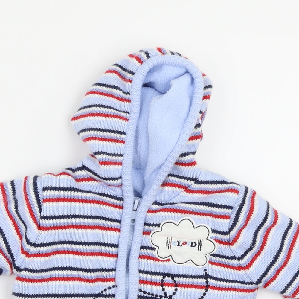 George Boys Blue Striped  Full Zip Jumper Size 3-6 Months