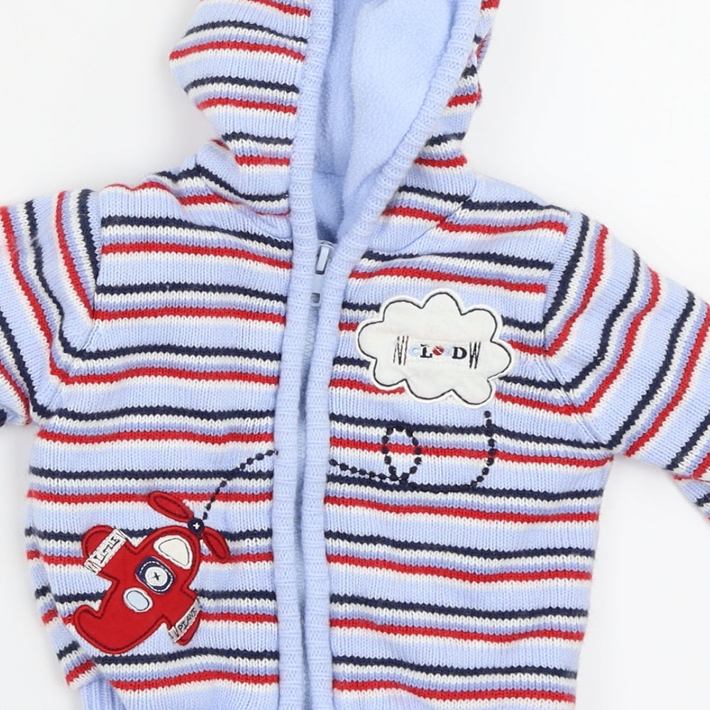 George Boys Blue Striped  Full Zip Jumper Size 3-6 Months