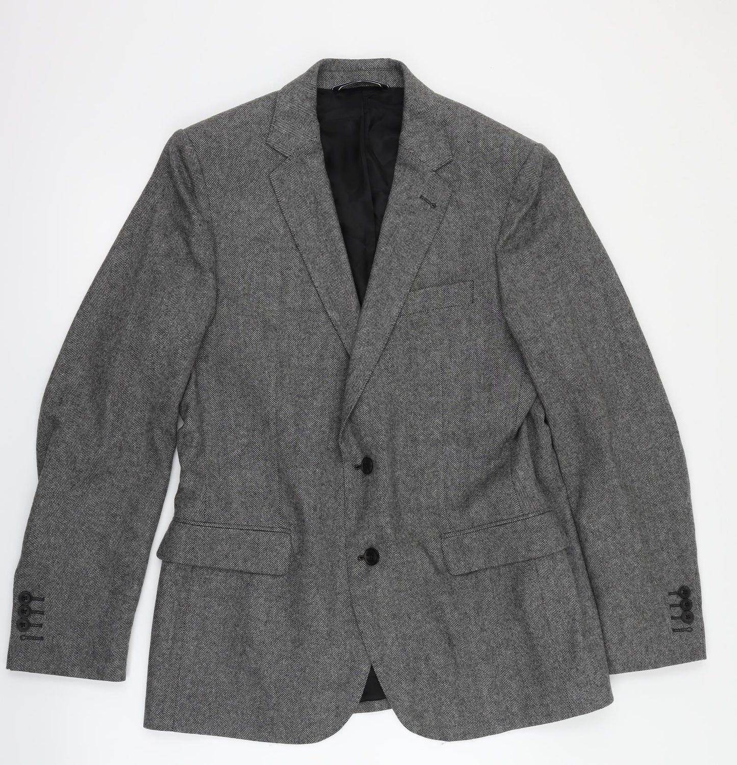 GANT Mens Grey Herringbone  Jacket Suit Jacket Size XL