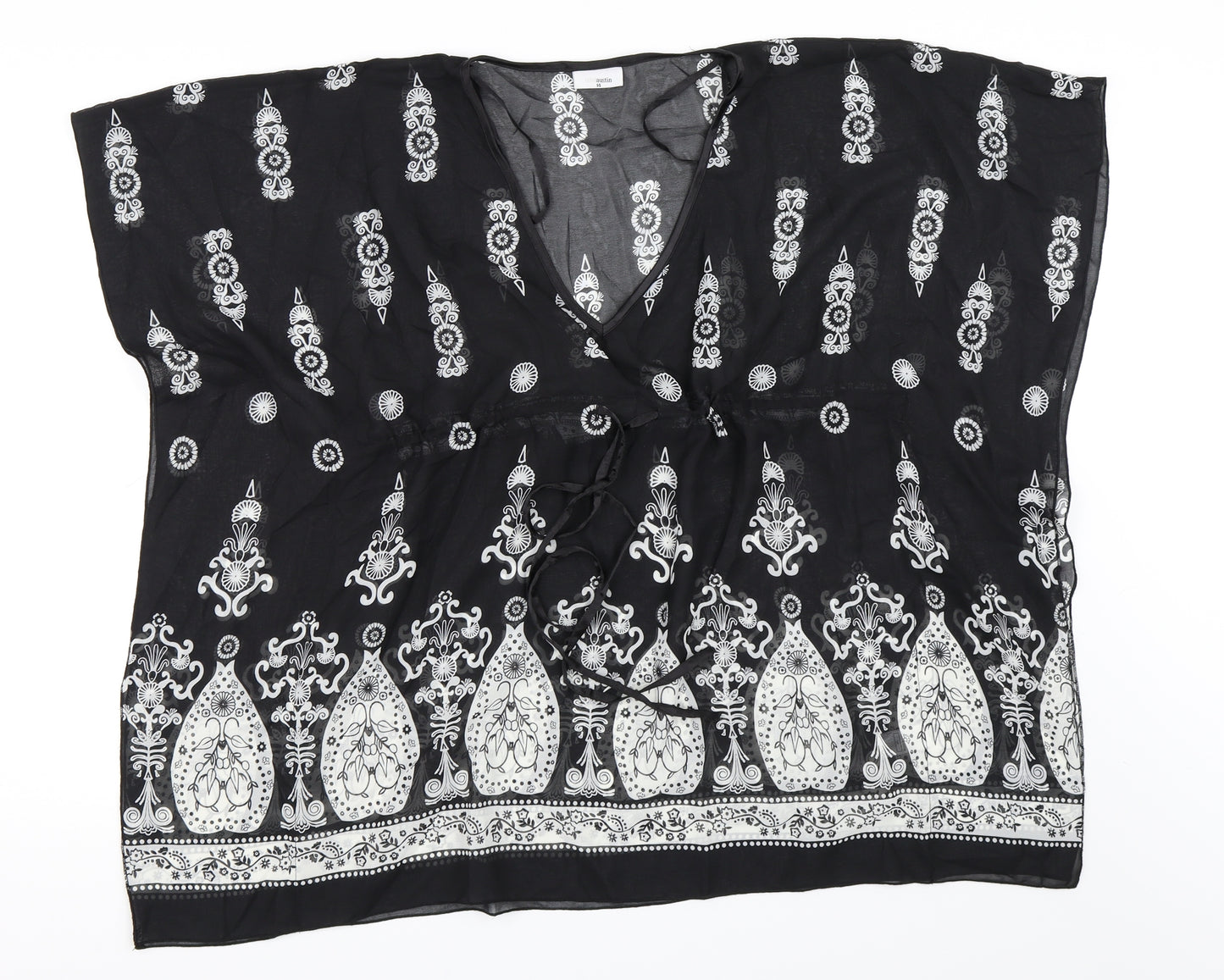 Ethel Austin Womens Black Geometric  Basic Blouse Size 14