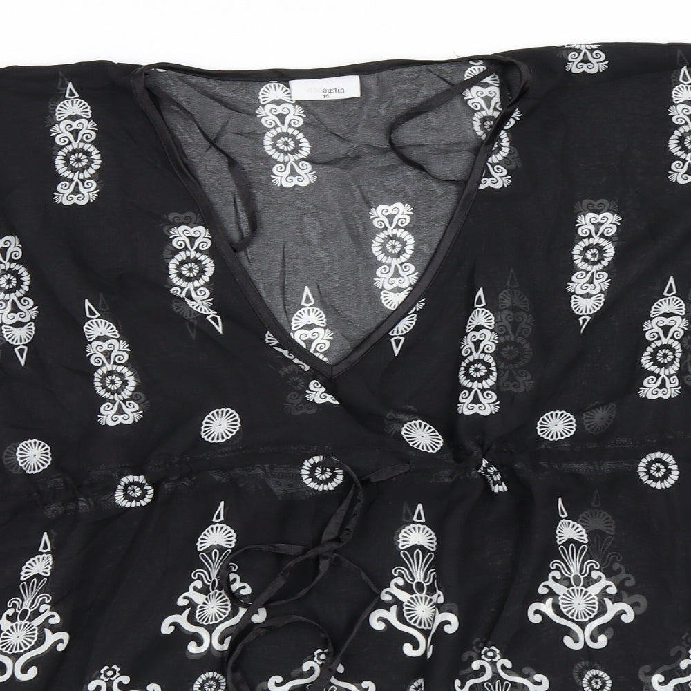 Ethel Austin Womens Black Geometric  Basic Blouse Size 14