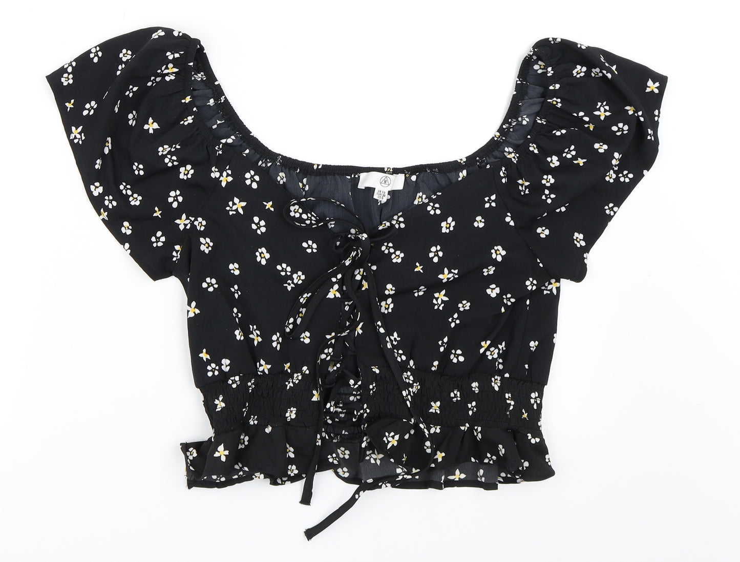 Missguided Womens Black Floral  Cropped Blouse Size 10