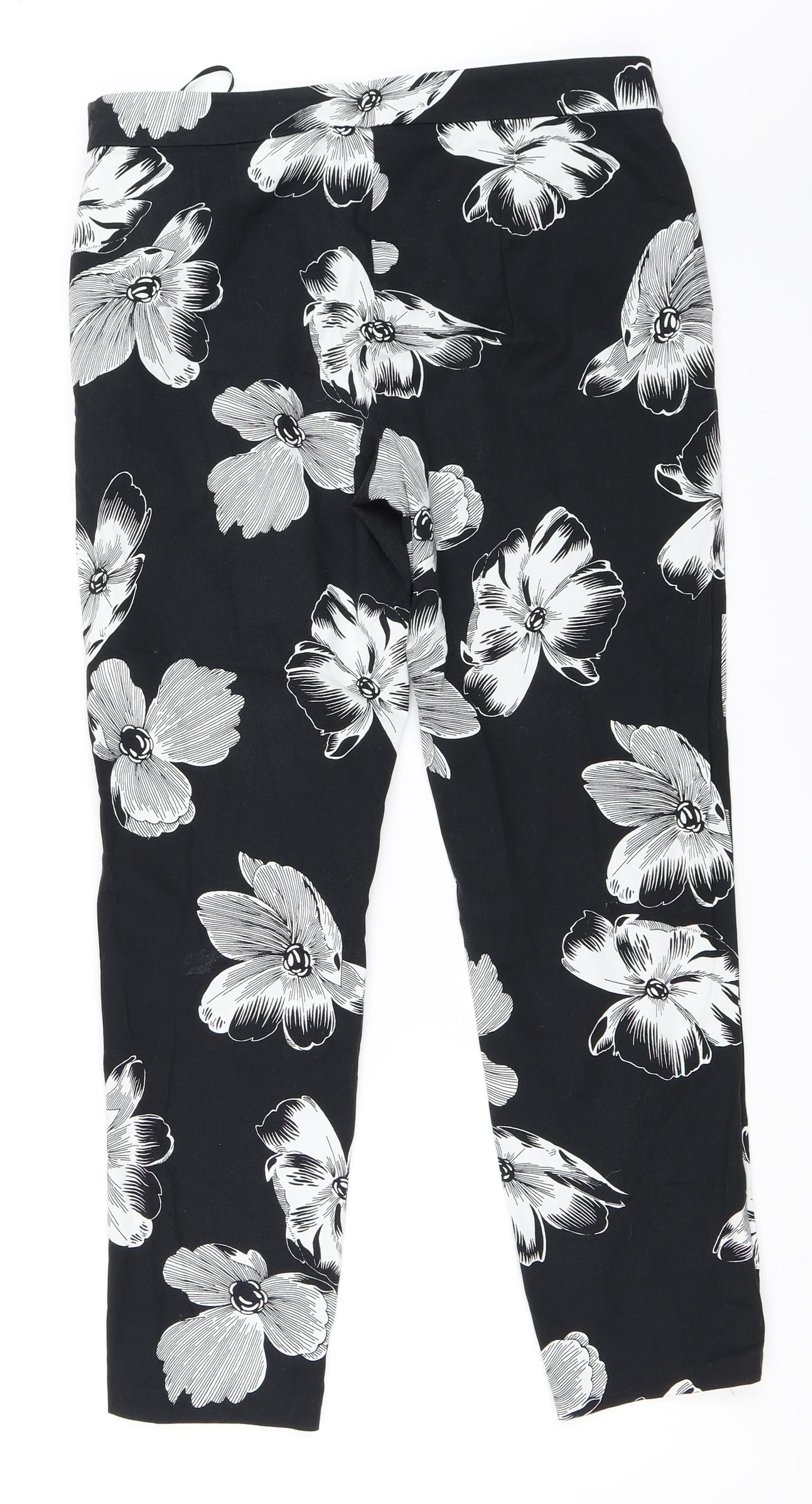 F&F Womens Black Floral  Trousers  Size 12 L27 in