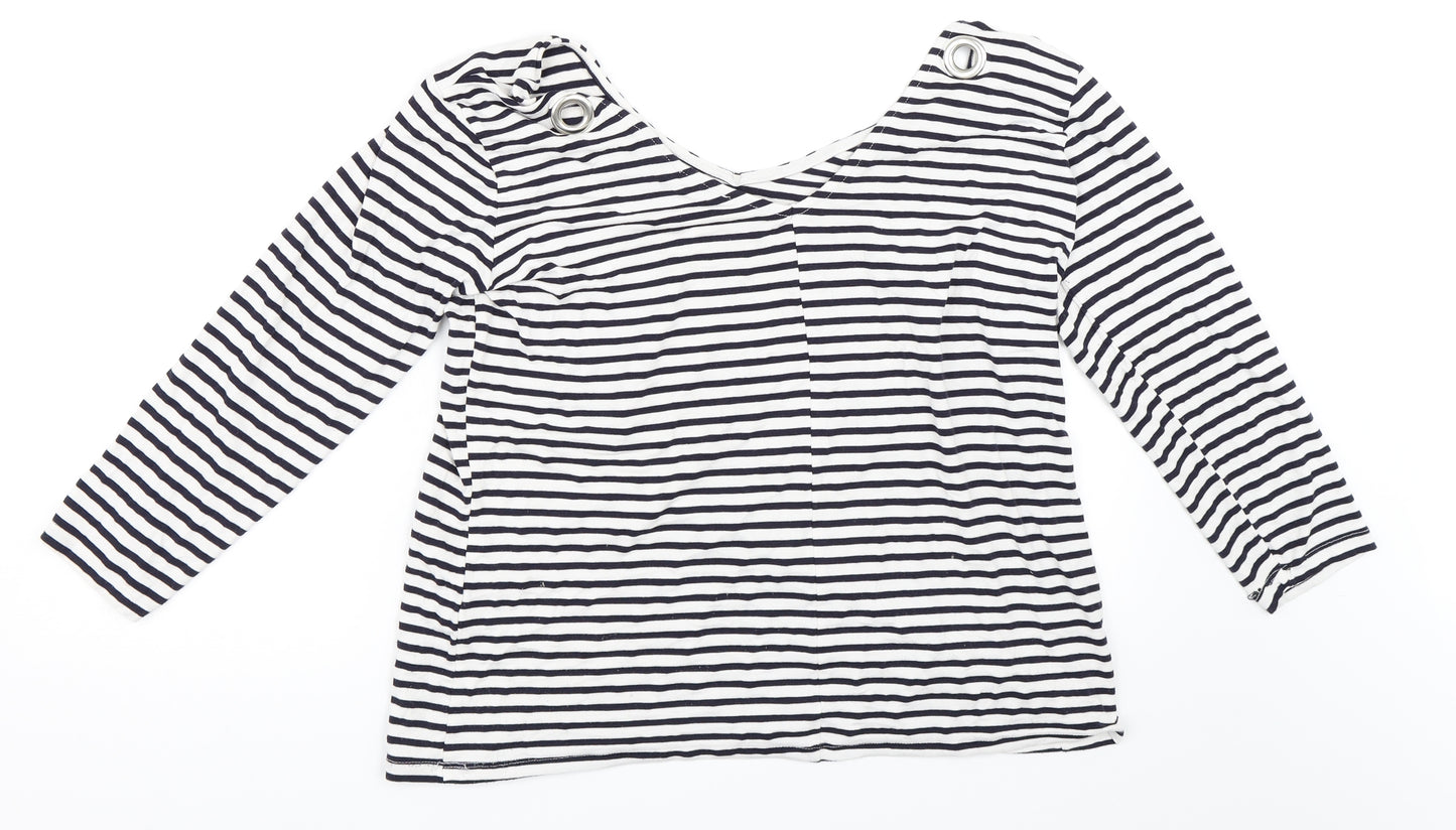Atmopshere Womens White Striped  Basic T-Shirt Size 16