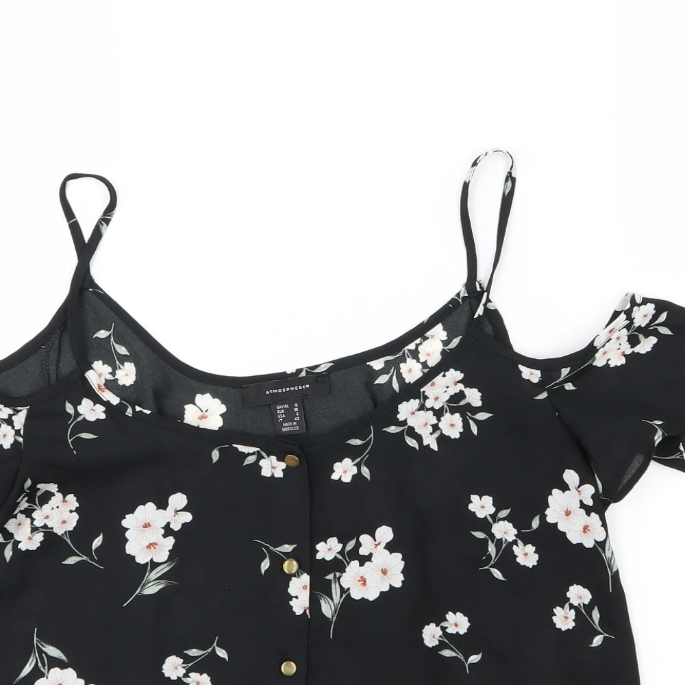 Atmosphere Womens Black Floral Chiffon Basic Blouse Size 10