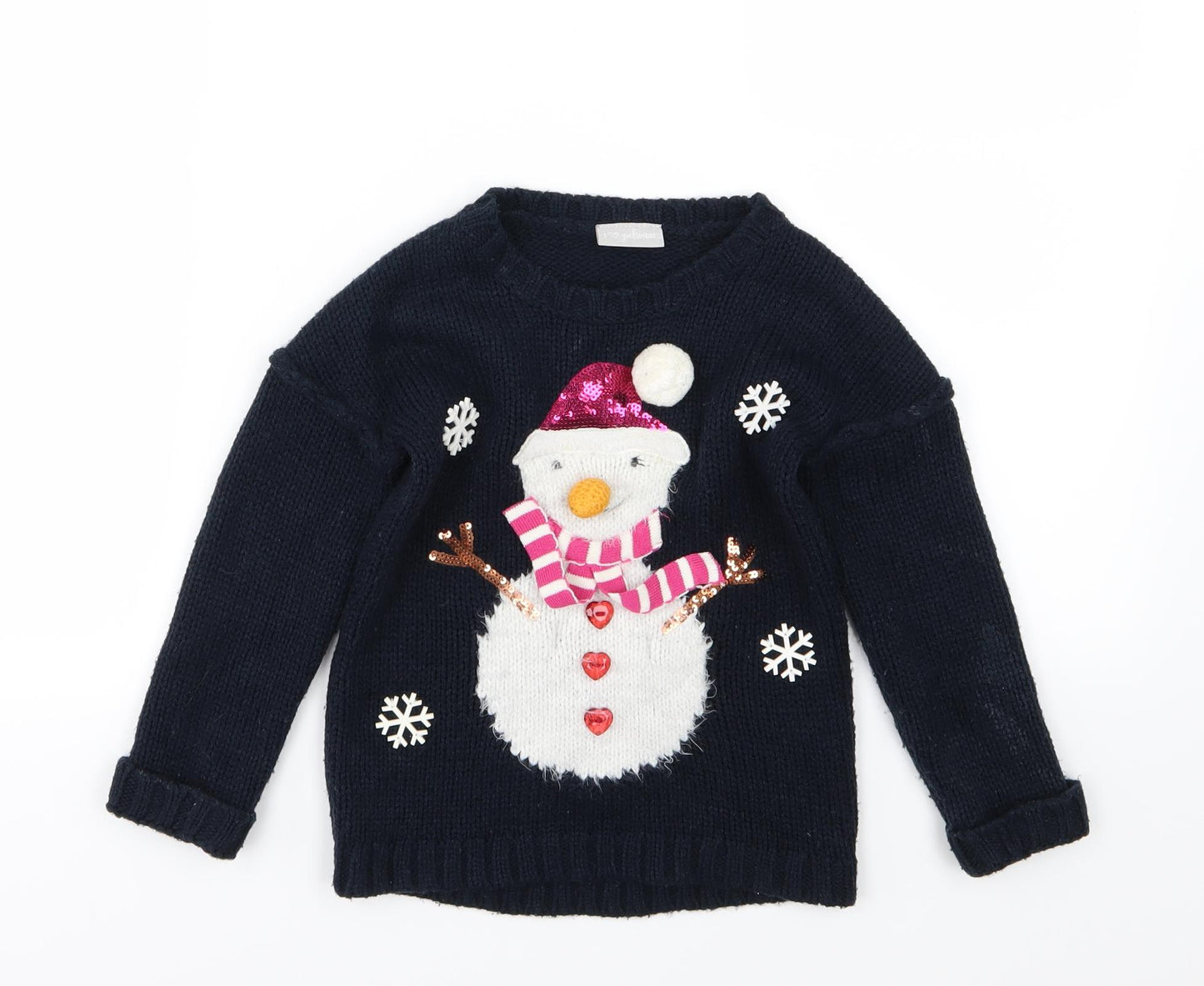 Matalan Girls Blue  Knit Pullover Jumper Size 5 Years  - Snowman
