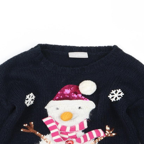 Matalan Girls Blue  Knit Pullover Jumper Size 5 Years  - Snowman