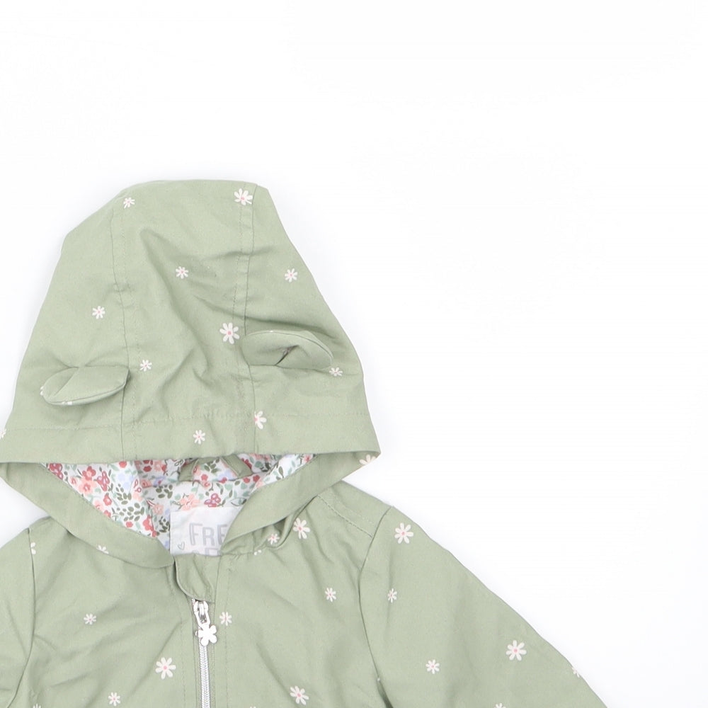 F&F Girls Green Floral  Basic Coat Coat Size 0-3 Months