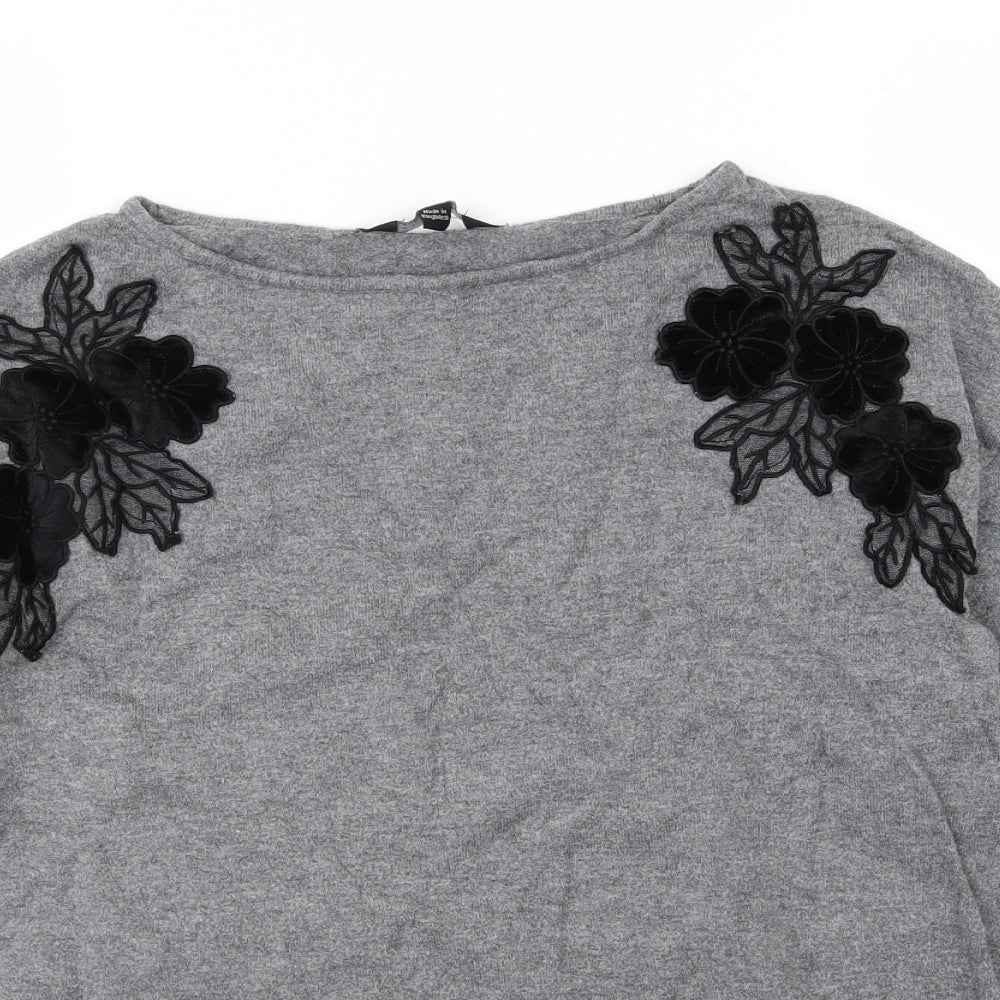 Dorothy Perkins Womens Grey Floral Knit Pullover Jumper Size 16