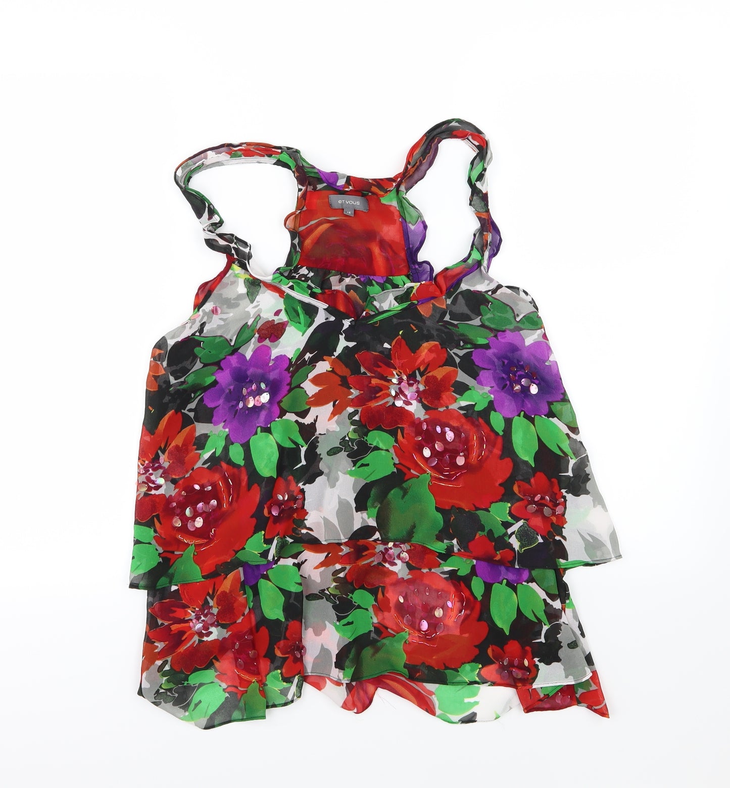 Et Vous Womens Multicoloured Floral Chiffon Basic Blouse Size 14