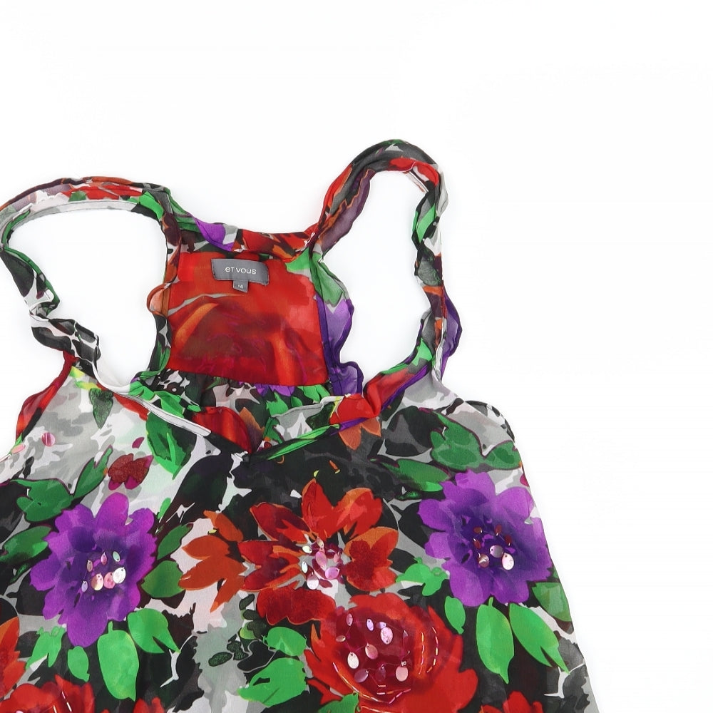 Et Vous Womens Multicoloured Floral Chiffon Basic Blouse Size 14
