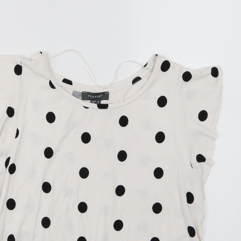 Primark Womens White Polka Dot Jersey Basic T-Shirt Size 14